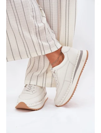 Skórzane Sneakersy Damskie Na Platformie Big Star RR274A333 Białe