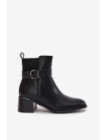 Ocieplane Botki Damskie Na Obcasie Z Paskiem I Klamrą Czarne Sylira