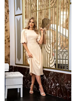 Dámske šaty s nafúknutými rukávmi S400 v krémovej farbe – Stylove Dámske šaty s nafúknutými rukávmi S400 v krémovej farbe – Stylove