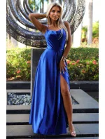 547-2 Dlhé saténové šaty PERLA s exkluzívnym výstrihom na chrbte - CHABRERA