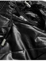 Dámska čierna lesklá bunda (W586)