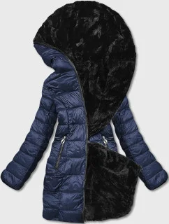 Tmavomodrá obojstranná dámska bunda - kožuch (b8052-3)