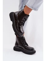 Dámské zateplené kotníkové boty na platformě s šněrováním Černé Harmine