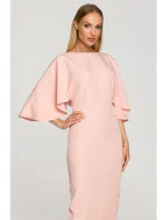 M700 Puzdrové šaty s kimonovými rukávmi - púdrové