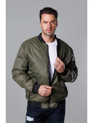 Pánska bunda typu "bomber" v army farbe s prešívanou podšívkou (AK95-3)
