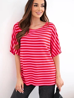 Dámska bavlnená pruhovaná blúzka s krátkymi rukávmi červená