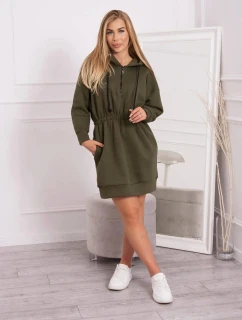 Dámske šaty s kapucňou 68470 Khaki zelená - K-Fashion