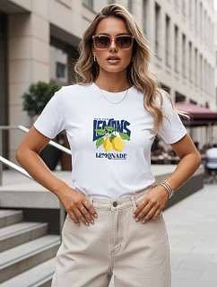 Dámske tričko s potlačou citróna, bavlnené, biele, FashionStreet NX8033RY