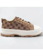 Tmavo béžové tenisky trampky s vyššou podrážkou (S067)