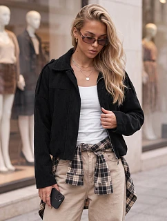 Dámska krátka čierna manšestrová bunda FashionStreet TY6021