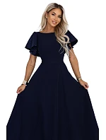 694-4 MIRELLA Elegantné maxišaty so zvonovým strihom a flitrovými rukávmi – tmavomodré 694-4 MIRELLA Elegantné maxišaty so zvonovým strihom a flitrovými rukávmi – tmavomodré