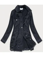 Dámska čierna voľná bunda s výstrihom (LS9033)