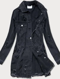 Dámska čierna voľná bunda s výstrihom (LS9033)