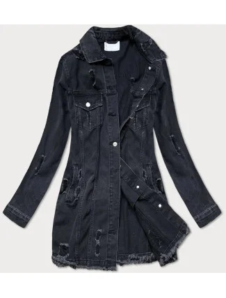 Dámska čierna voľná bunda s výstrihom (LS9033)