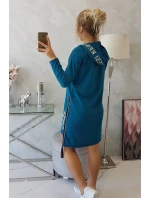 Morské šaty s kapucňou a potlačou