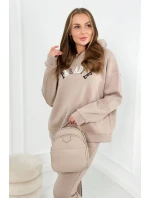 Bavlnená súprava s vyšívaným nápisom Paradise tmavo béžová