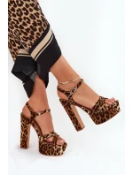 Sandały Damskie Na Wysokim Słupku I Platformie W Panterkę Brązowe Jovenes
