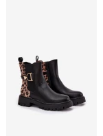 Ocieplane Botki Sztyblety Damskie Ze Złotym Detalem Panterka Czarne Priscilla
