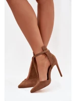 Dámské kotníkové boty na jehlovém podpatku z eko semiše tmavě béžové Amalundi