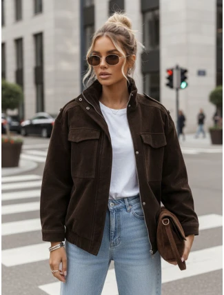 FashionStreet dámska semišová bunda bomber v čokoládovej farbe TY5577