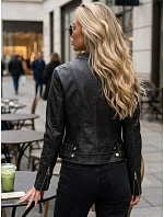Dámska prechodná bunda z ekokože, čierna, FashionStreet TY5724