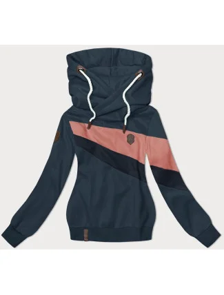 Šedá a modrá dámska mikina s kapucňou (2301)