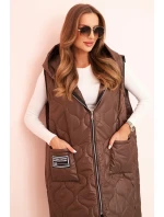Dámske Plus veľkosť prešívaná vesta s kapucňou na zips Brown