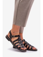 Skórzane Sandały Na Płaskim Obcasie Zazoo 3686 Czarne