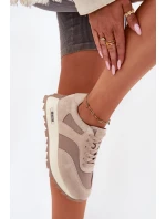 Zamszowe Sneakersy Na Platformie Damskie Big Star RR274897 HI-POLY SYSTEM Beżowe