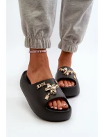 Klapki Damskie Lekkie Piankowe Z Ozdobami Czarne Orchia