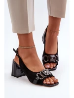 Dámske sandále na vysokom podpätku so zdobením, čierne D&A