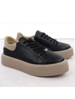 Dámske kožené športové topánky na platforme čierne Filippo DP6119 Dámske kožené športové topánky na platforme čierne Filippo DP6119
