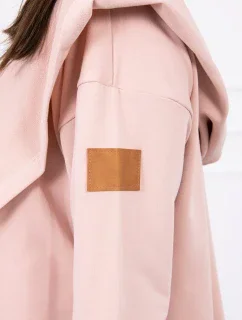 Dlhý kabát s kapucňou tmavo púdrovo ružový