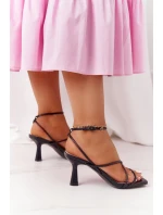 Sandały Na Szpilce Z Kwadratowym Noskiem S.Barski C420-11 Czarne