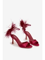 Sandály Na Podpatku S Péřím Bordové Caelina
