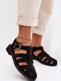 Dámské Římské Sandály Černé Janessa se Zlatým Přezkou