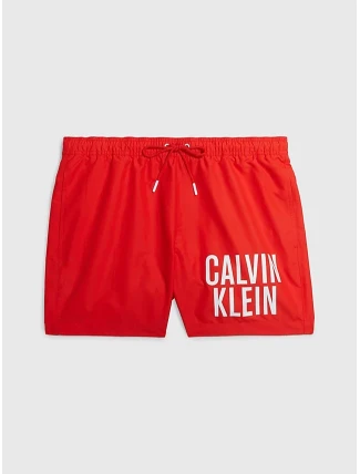 Pánske stredne dlhé plavecké šortky so šnúrkou KM0KM00794 XNE Red - Calvin Klein