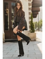 Kozaki Damskie Z Wywiniętą Cholewką Na Słupku Czarne Kaithena