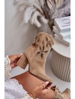 Zamszowe Ażurowe Botki Na Słupku Lewski 3629 Beżowe