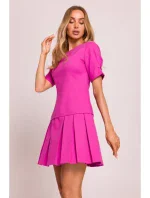 M842 Džínsové šaty so záhybmi - ružové