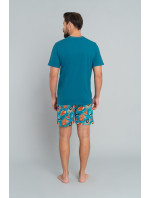 Pánske pyžamo Krab, krátky rukáv, krátke nohavice - teal/print