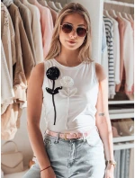 PETITO white FashionStreet RY2730 dámske bavlnené tričko bez ramienok s kvetmi PETITO white FashionStreet RY2730 dámske bavlnené tričko bez ramienok s kvetmi