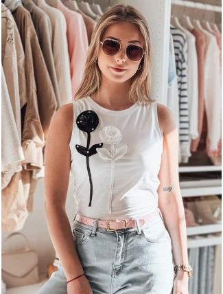 PETITO white FashionStreet RY2730 dámske bavlnené tričko bez ramienok s kvetmi PETITO white FashionStreet RY2730 dámske bavlnené tričko bez ramienok s kvetmi