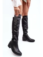 Damskie Skórzane Kozaki Przed Kolano S.Barski HY27098A Czarne