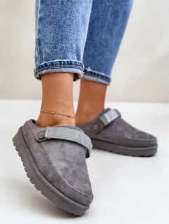 Damskie Kapcie Ocieplane Futerkiem Na Platformie Szare Azida