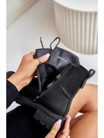 Zateplené členkové topánky Workers Zippered Black Leairae