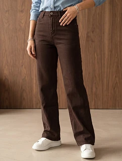 Dámske džínsy so širokými nohavicami a vysokým pásom, hnedé, FashionStreet UY3262