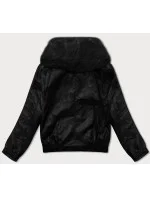 Kožená bunda s veľkým kožušinovým golierom Glakate black (LU98090#) Kožená bunda s veľkým kožušinovým golierom Glakate black (LU98090#)