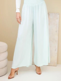 Dámske nohavice z viskózy s elastickým pásom mätovej farby