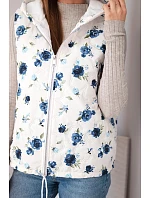 Dámska prešívaná vesta s kvetinovým vzorom a kapucňou tmavomodrá